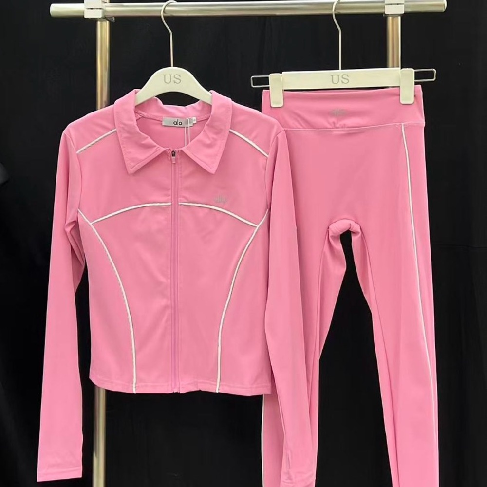 Alo Pink Two-Piece Zip Jacket & High-Waist Leggings Set